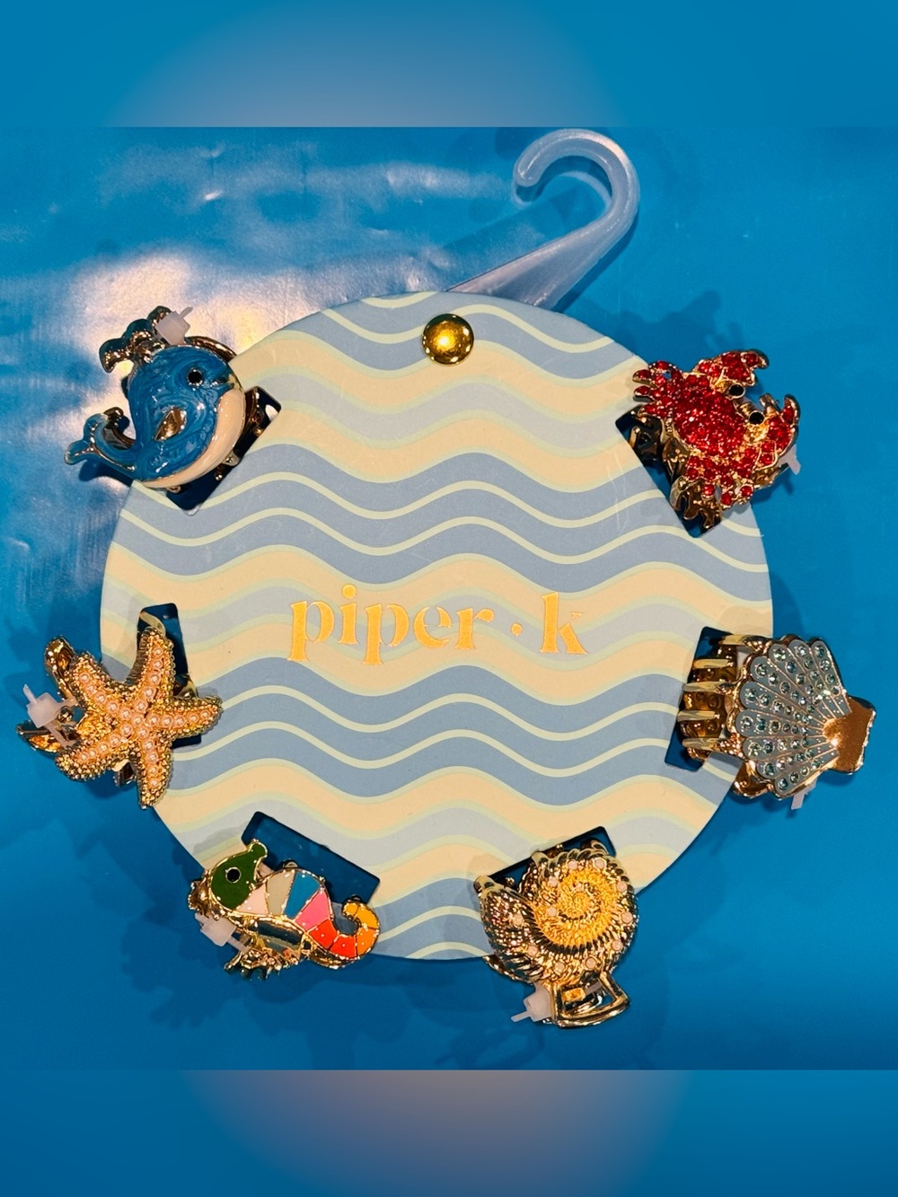 NWT Piper·K Gold-Tone Enamel Sea Creature Hair Clips - Blue, Red, Green, Gold